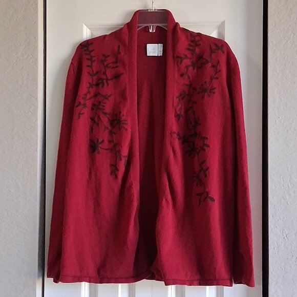 J.Jill Dark Red Floral Cashmere Blend Cardigan Women's Size M - Picture 1 of 15